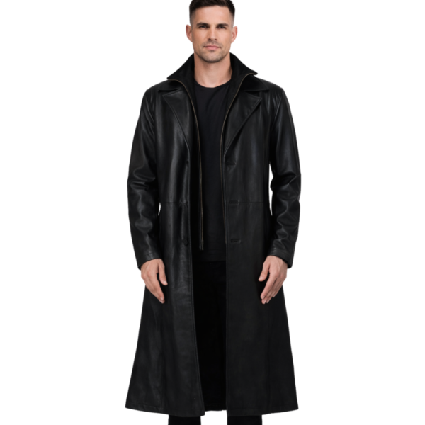 Men's Black Leather Single-Breasted Coat - Eilif
