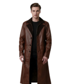 Charlton Waxed Brown Leather Single Breasted Coat