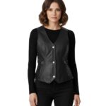 Black Lambskin Side Lace Biker Vest
