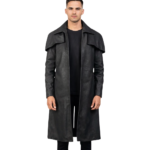 Classic Distressed Black Leather Duster