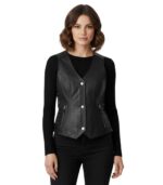 Black Lambskin Side Lace Biker Vest