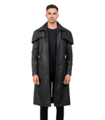 Classic Distressed Black Leather Duster