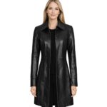 Kandis Womens Black Leather Car Coat