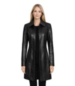 Kandis Womens Black Leather Car Coat