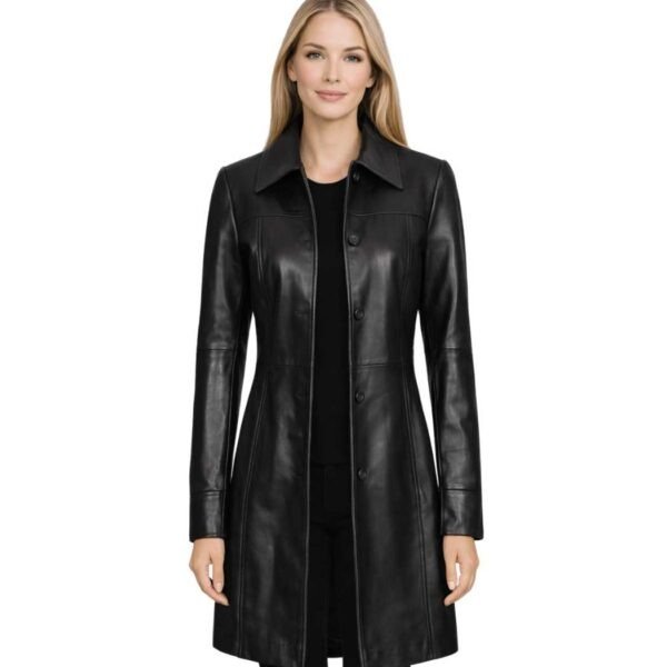 Women's Black Leather Car Coat - Silje