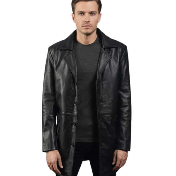 Men's Black Leather Coat - Stein