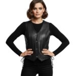 Cindy Womens Black Leather Biker Vest