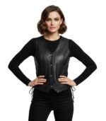 Women's Black Leather Biker Vest – Selma