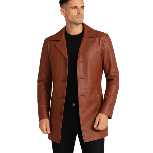 Men's Brown Leather Coat - Stein