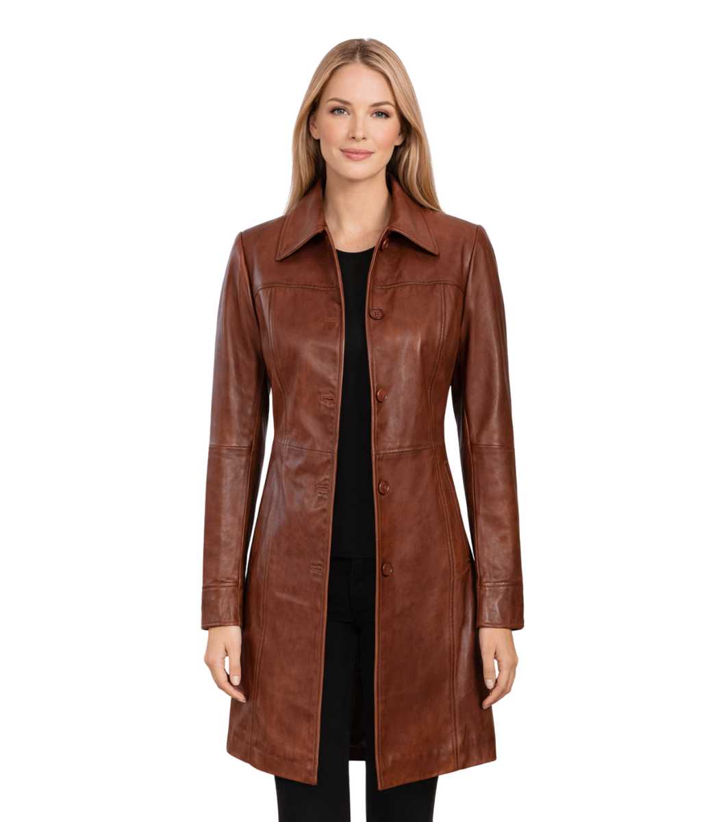 Kandis Womens Cognac Leather Car Coat Kandis Womens Cognac Leather Car Coat