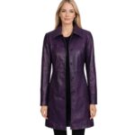 Kandis Womens Purple Leather Car Coat