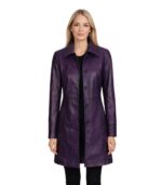 Kandis Womens Purple Leather Car Coat