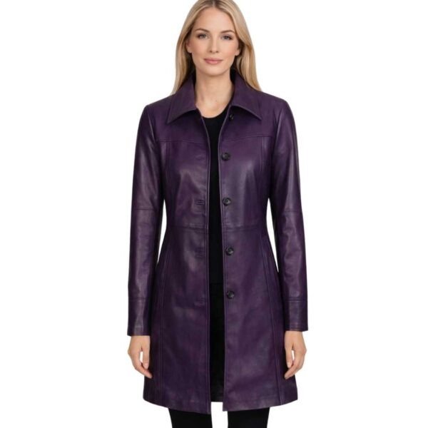 Women's Purple Leather Car Coat - Silje