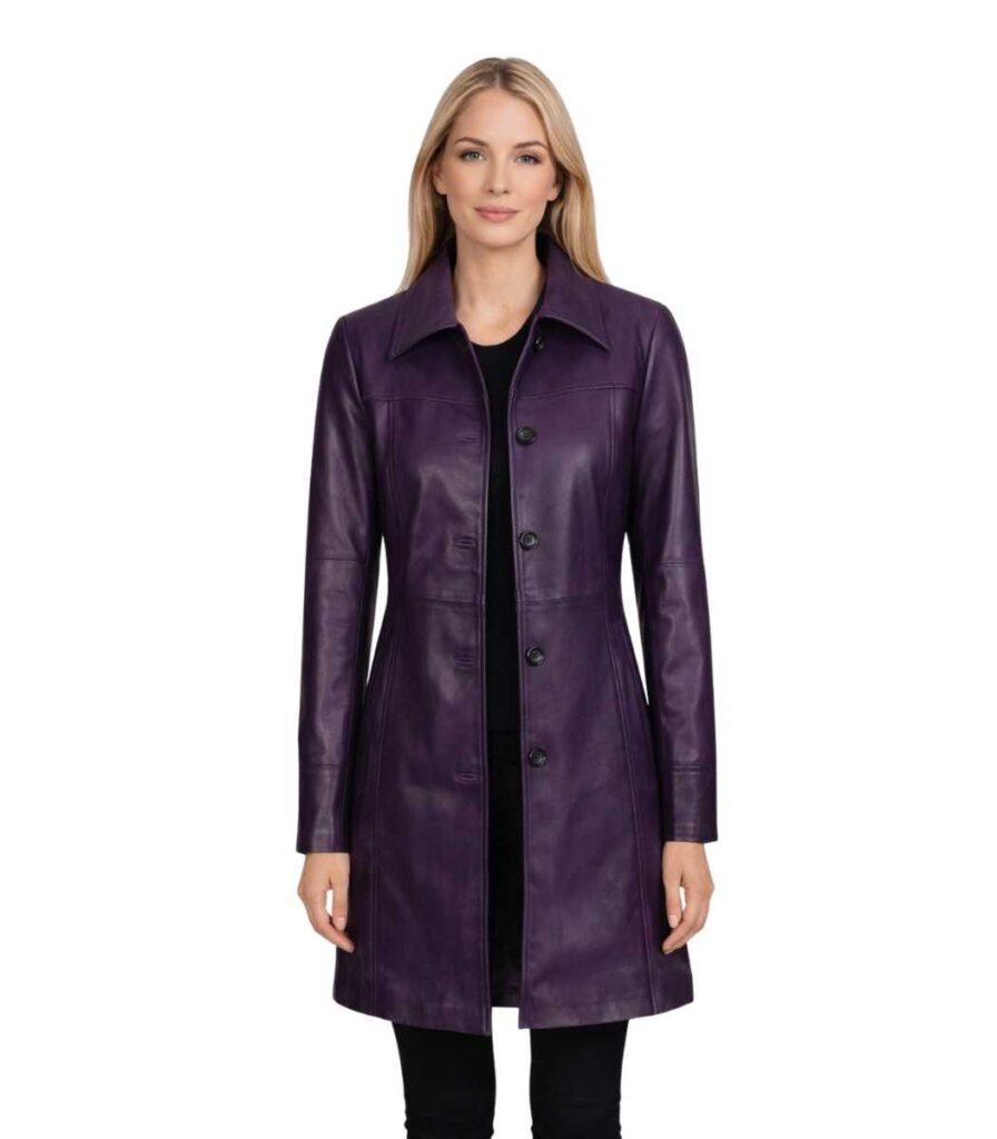 Kandis Womens Purple Leather Car Coat