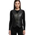 Women's Black Ten-Pocket Motorcycle Leather Biker Vest – Dorte