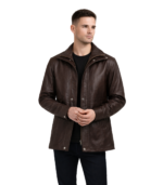 Connor Maroon Leather Coat