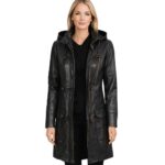 Lisa Womens Black Hooded Coat