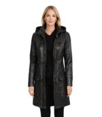 Lisa Womens Black Hooded Coat