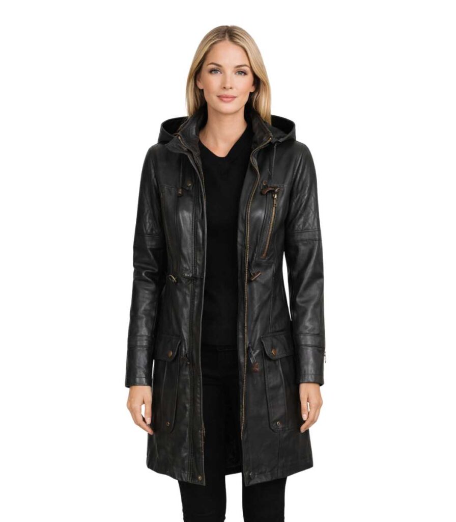 Lisa Womens Black Hooded Coat