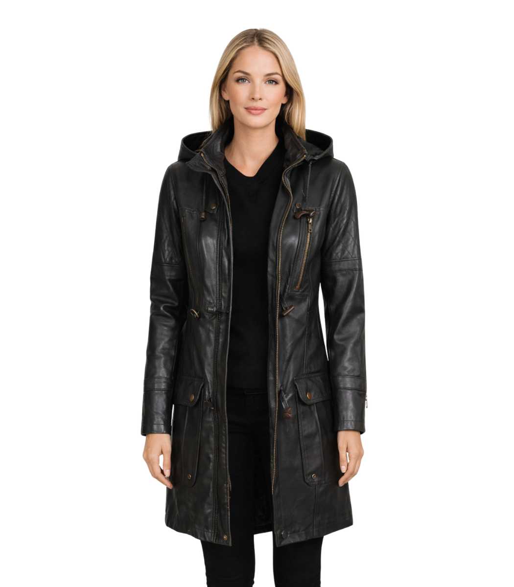 1 Lisa Womens Black Hooded Coat