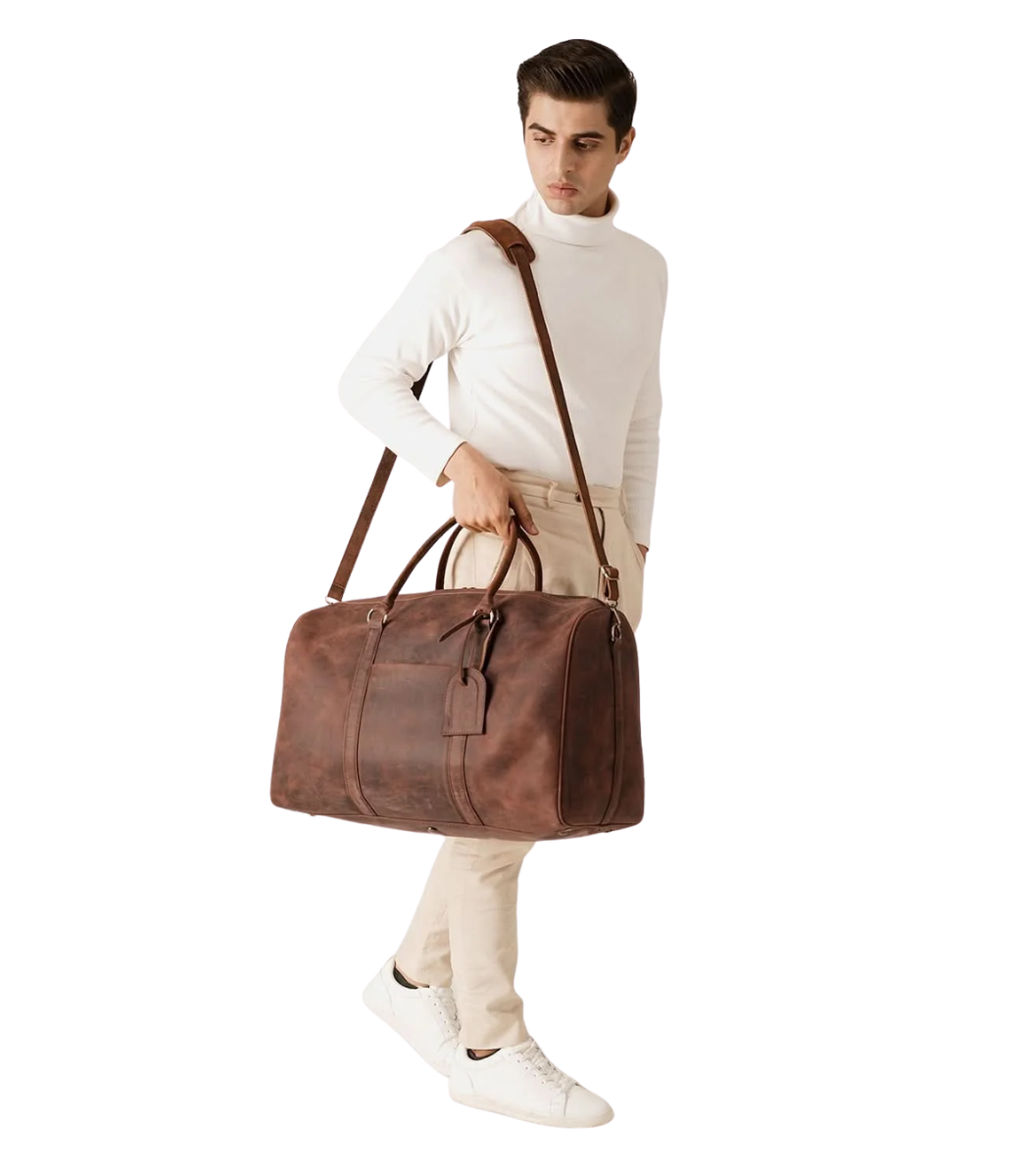 1 The Darrio Vintage Distressed Brown Leather Duffle Bag - Image 1
