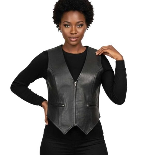 Women's Braided Leather Motorcycle Biker Vest - Inga