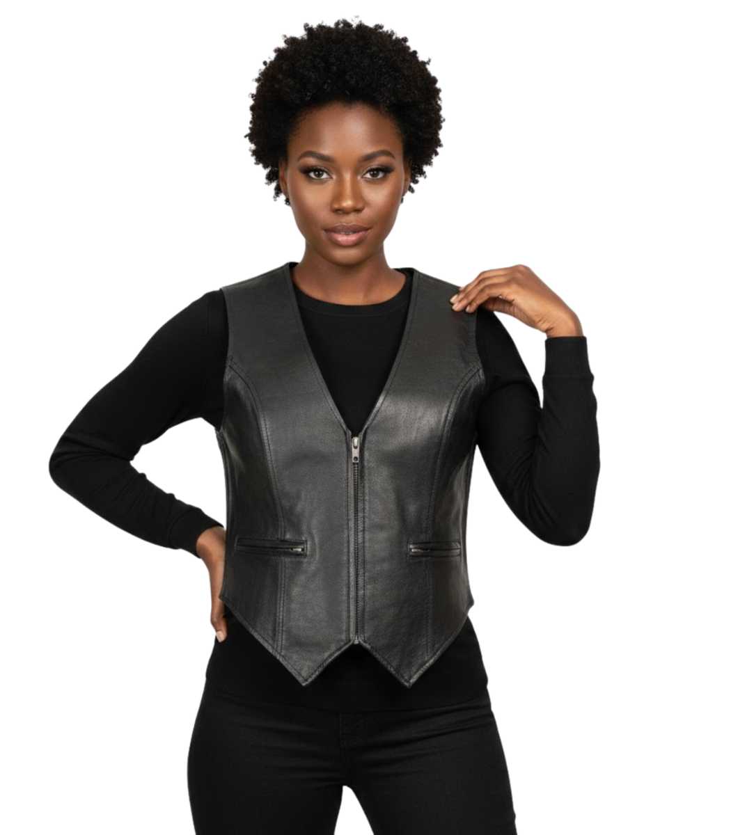 1 Women's Braided Leather Motorcycle Biker Vest – Inga - Image 1