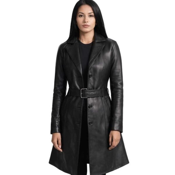 Women's Black Leather Trench Coat - Vilde