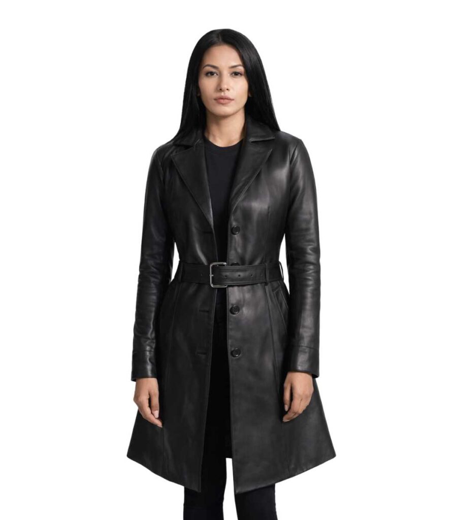 Moonlight Black Leather Trench Coat