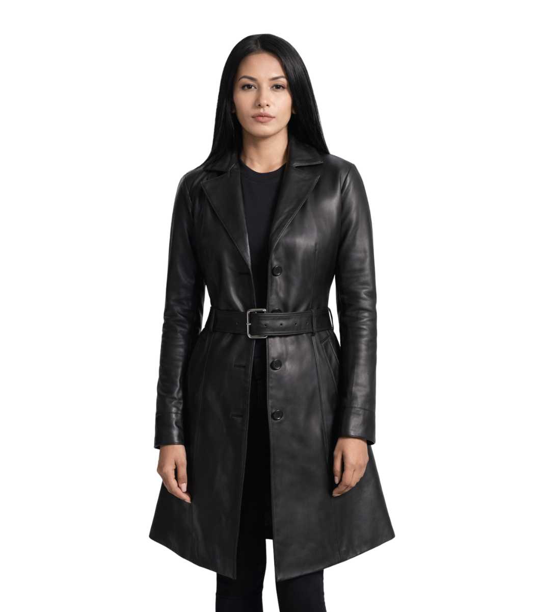 Moonlight Black Leather Trench Coat Moonlight Black Leather Trench Coat