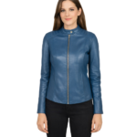 Kelsee Blue Leather Biker Jacket