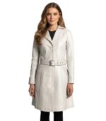 Moonlight Silver Leather Trench Coat