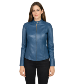 Kelsee Blue Leather Biker Jacket
