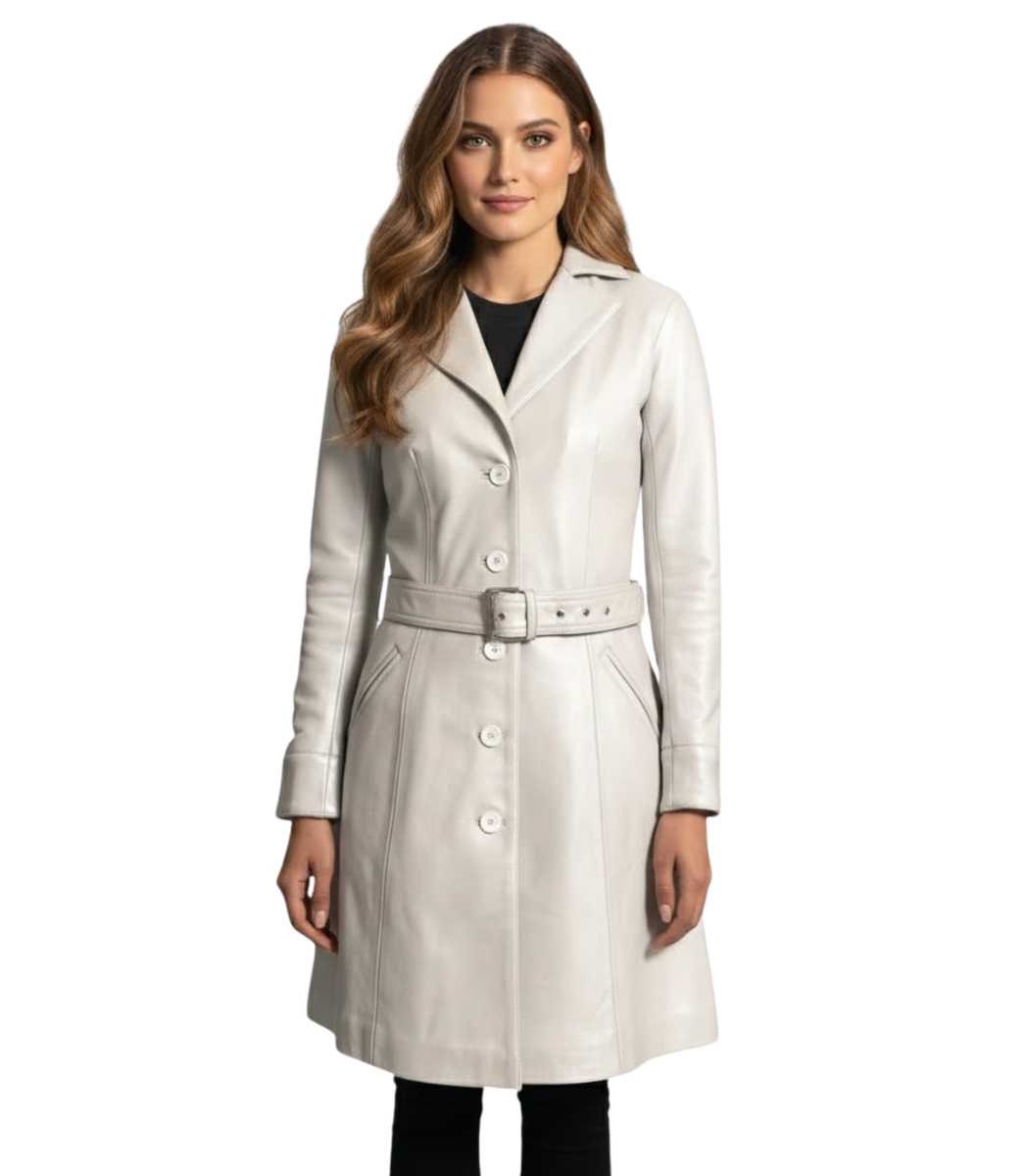 Moonlight Silver Leather Trench Coat Moonlight Silver Leather Trench Coat