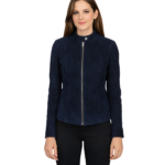 Kelsee Navy Blue Suede Biker Jacket