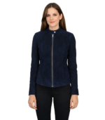 Kelsee Navy Blue Suede Biker Jacket