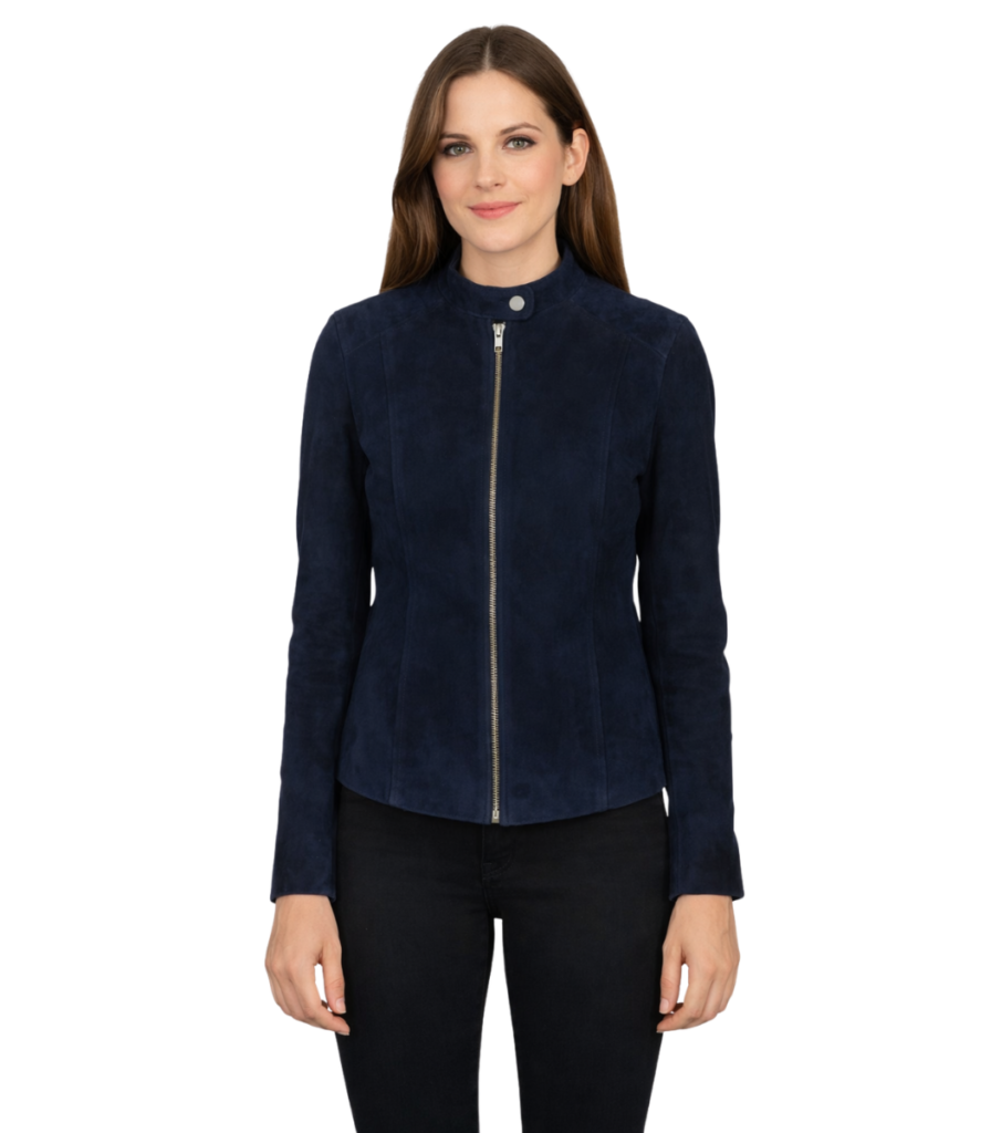 Kelsee Navy Blue Suede Biker Jacket