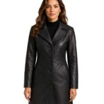 Women Black Real Leather Car Coat