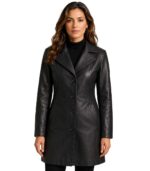 Women Black Real Leather Car Coat