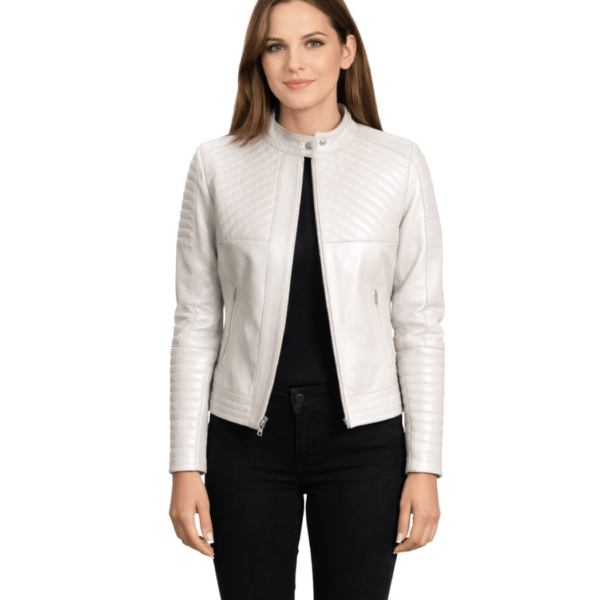 Women's Silver Quilted Leather Biker Jacket - Ylva