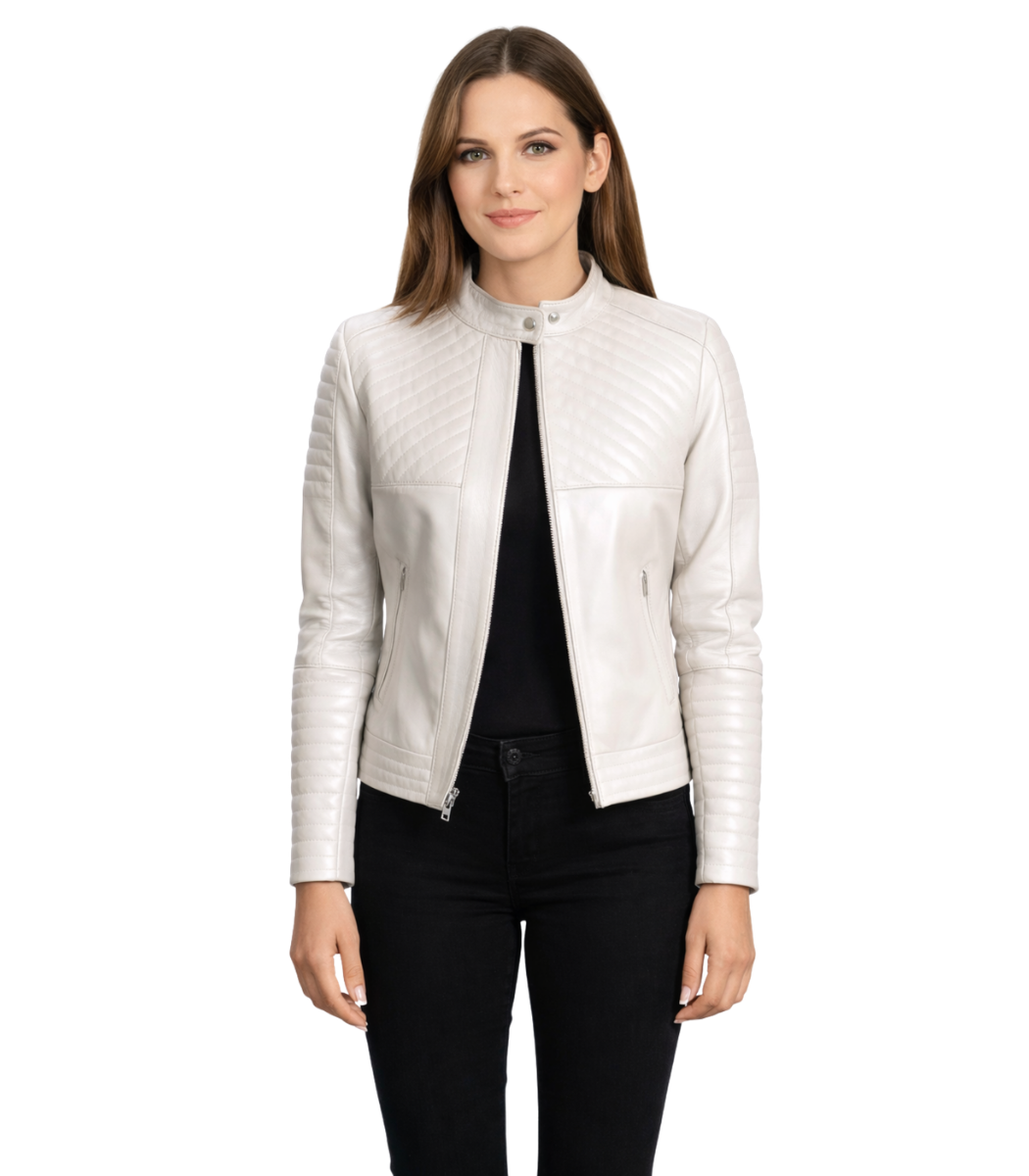 1 Ice Maiden Silver Quilted Leather Biker Jacket - Image 1