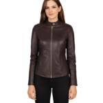 Kelsee Maroon Leather Biker Jacket