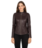 Kelsee Maroon Leather Biker Jacket
