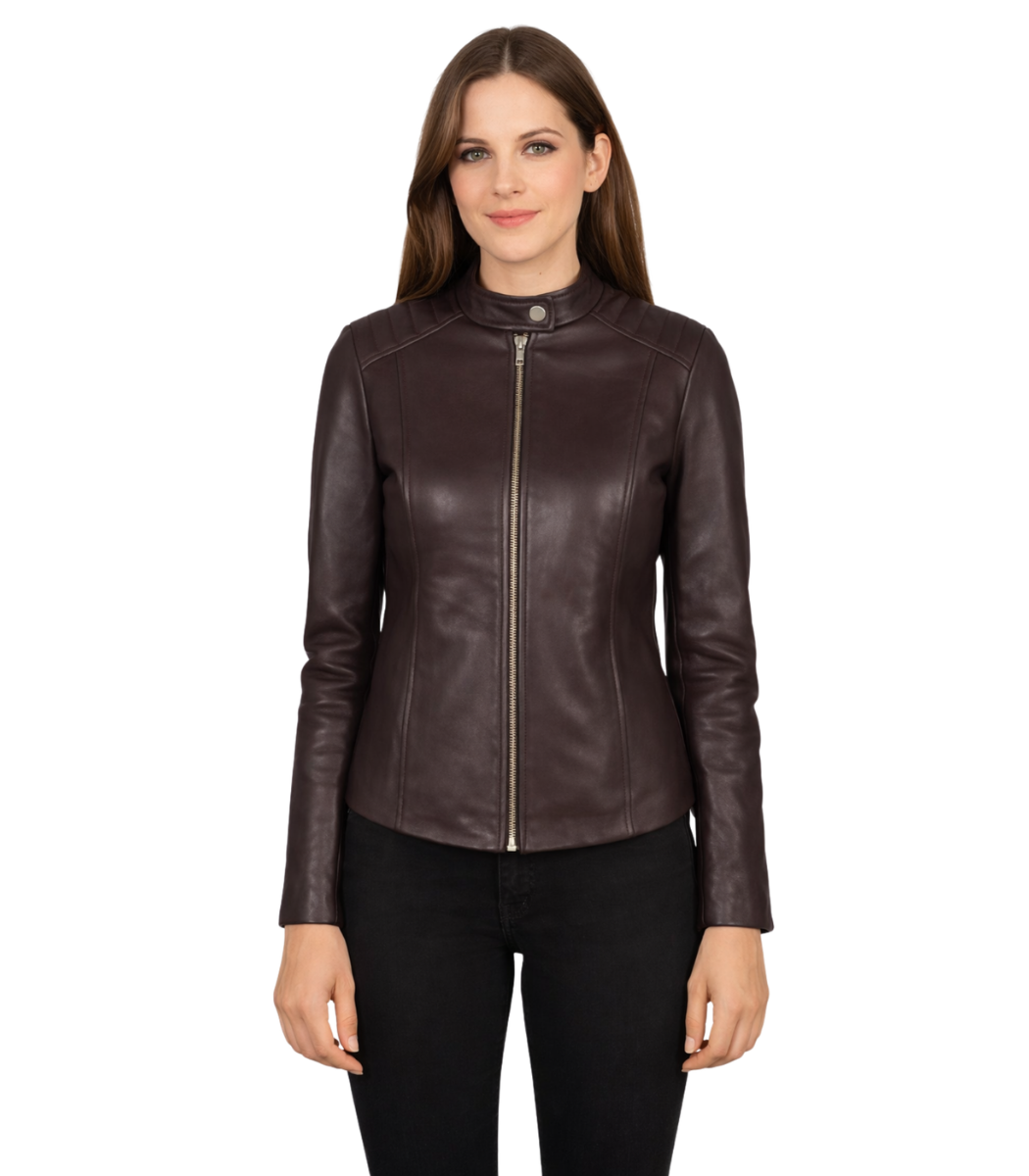 Kelsee Maroon Leather Biker Jacket Kelsee Maroon Leather Biker Jacket