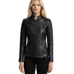 Orient Grain Quilted Black Leather Biker Jacket