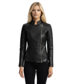 Orient Grain Quilted Black Leather Biker Jacket