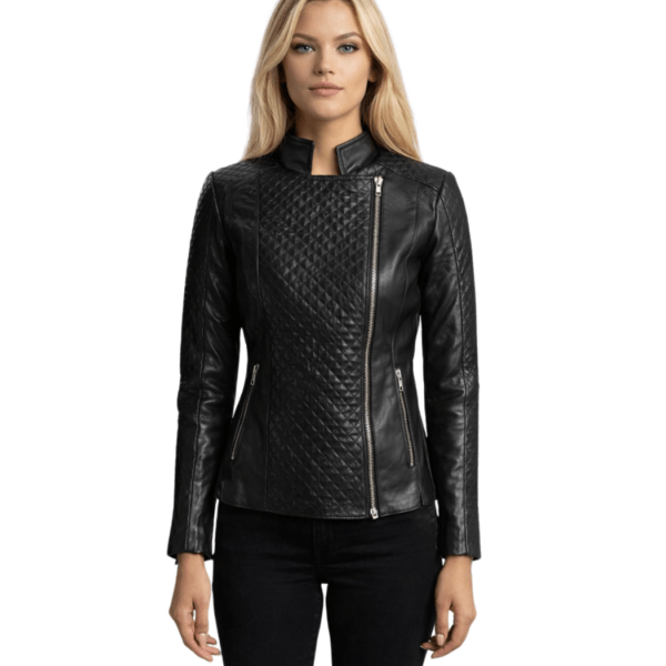 Women's Quilted Black Leather Biker Jacket - Britta