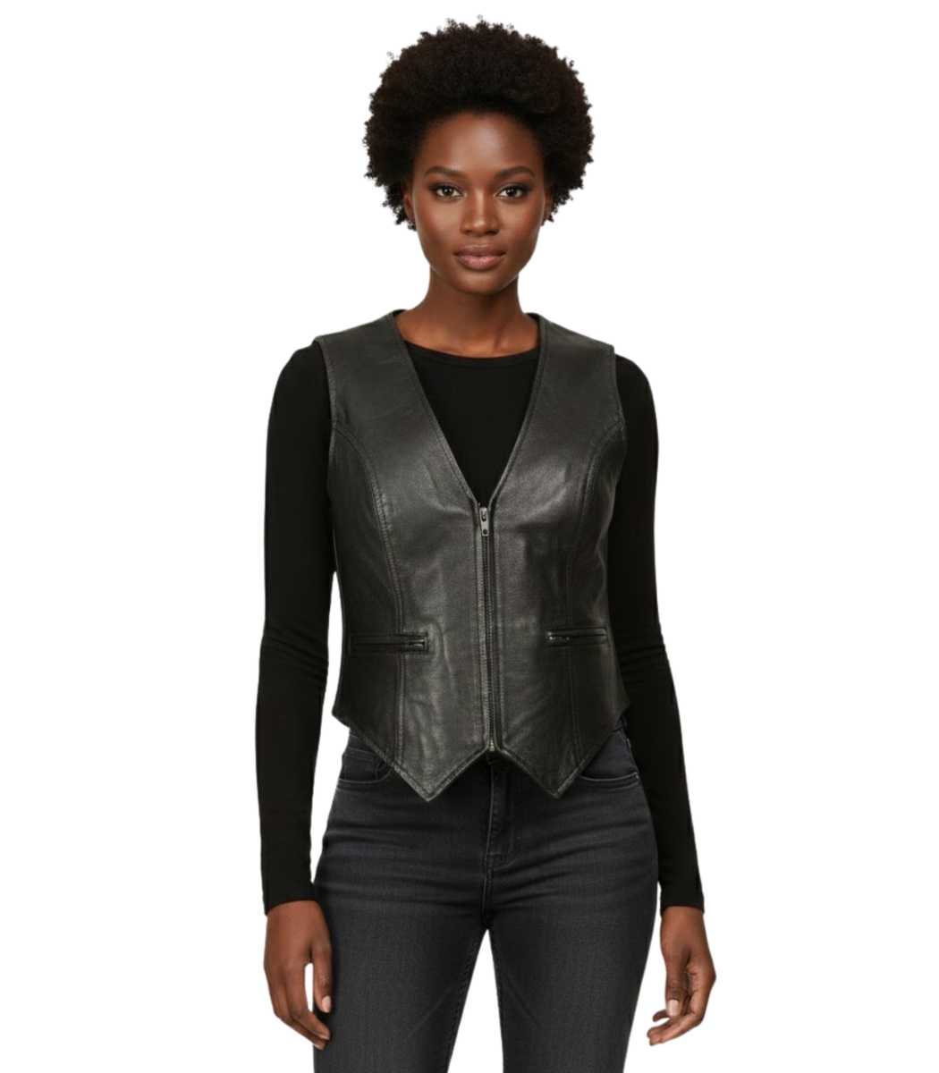 1 Women's Black Leather Vest ? Bodil - Image 1
