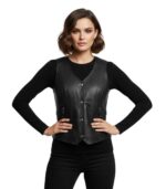Motorcycle Style Black Leather Biker Vest