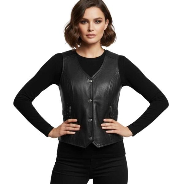 Women's Black Motorcycle-Style Leather Biker Vest ? Gerd